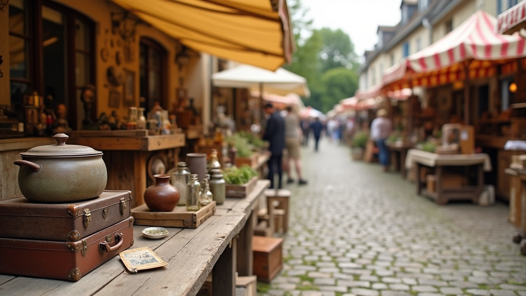 Chineurs fouillant dans des cartons lors d'une foire aux greniers dans le Calvados