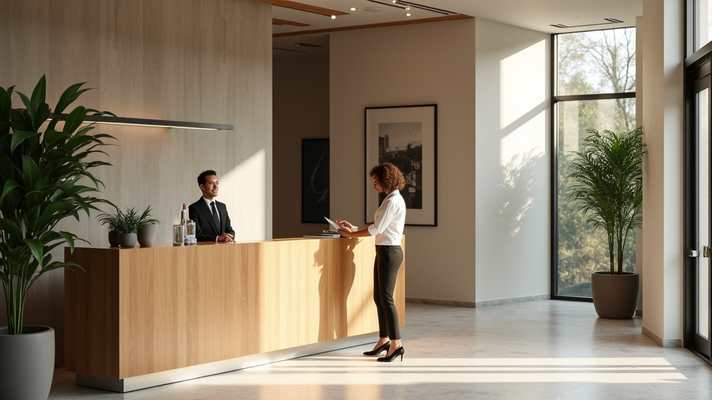 Illustration moderne d'une conciergerie numérique avec interface utilisateur