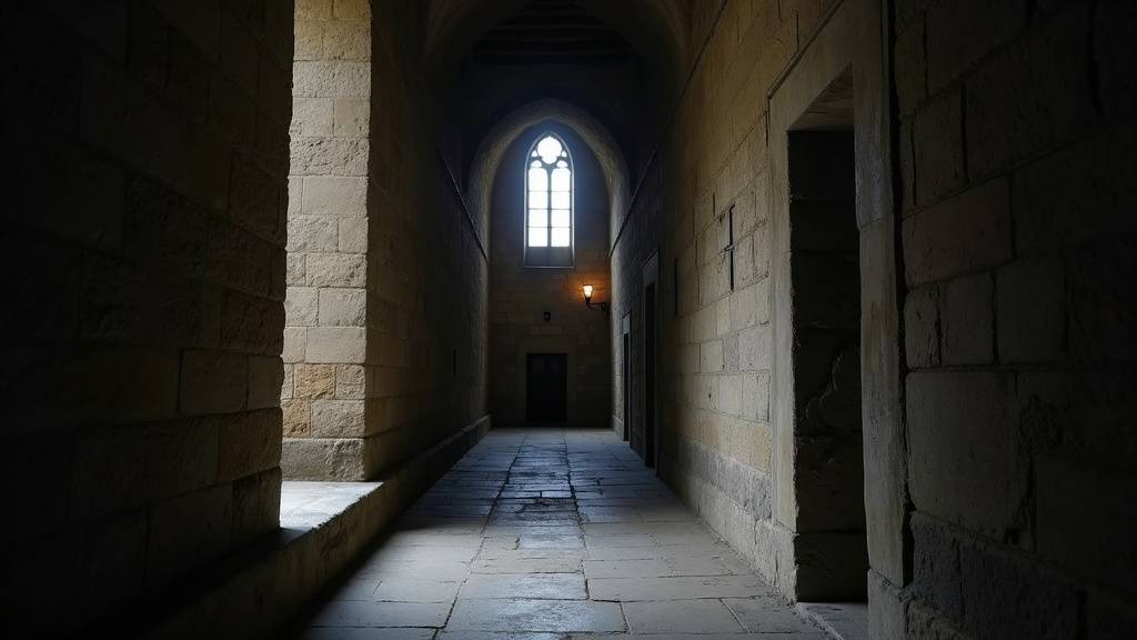 Vue intérieure de la Salle des Gens d'Armes à la Conciergerie, avec ses grandes voûtes gothiques